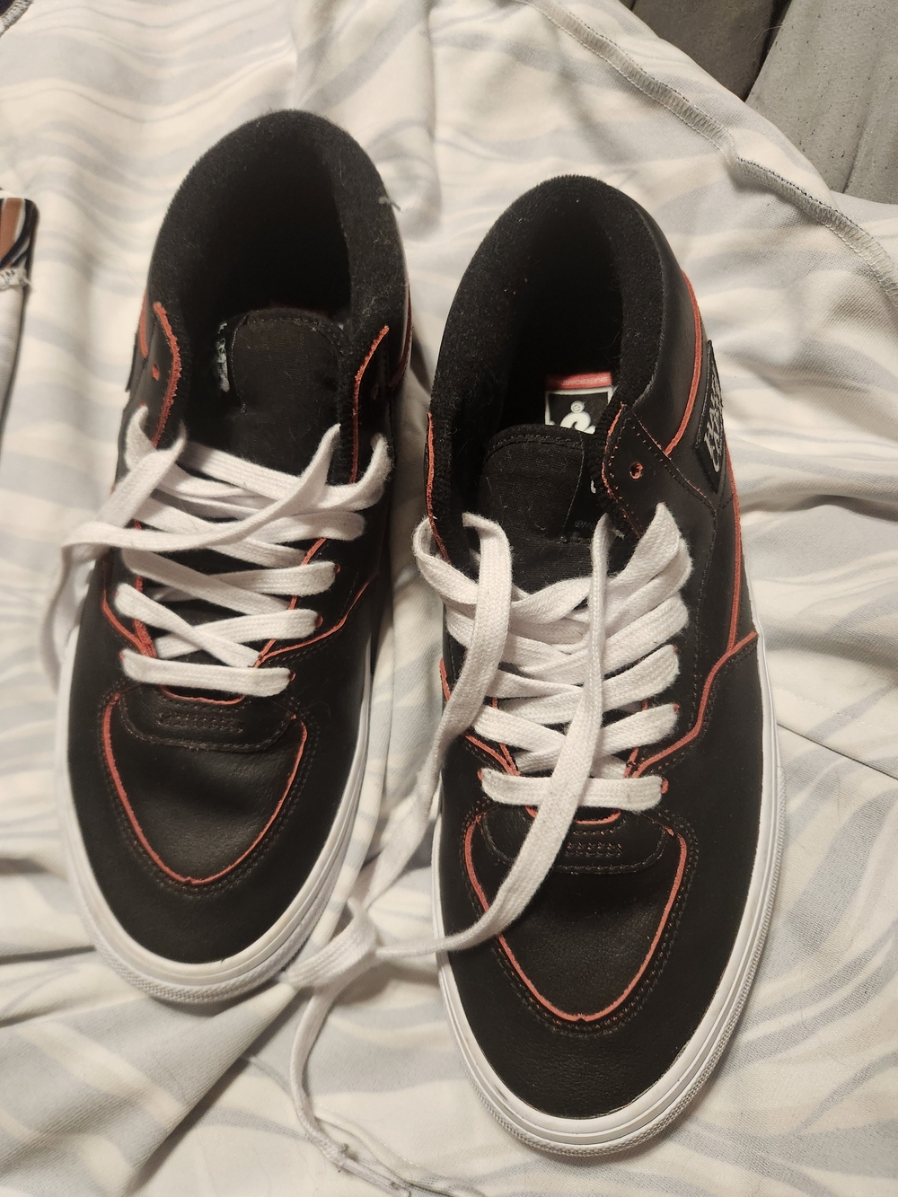 Vans HALF CAB Black Sneakers with Orange/Red Stitching and White Laces. NWOBox